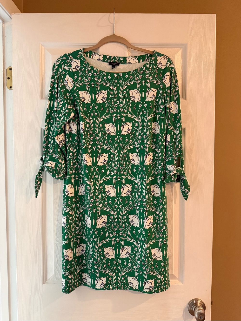 Talbots Green Floral Tie-Sleeve Midi Dress